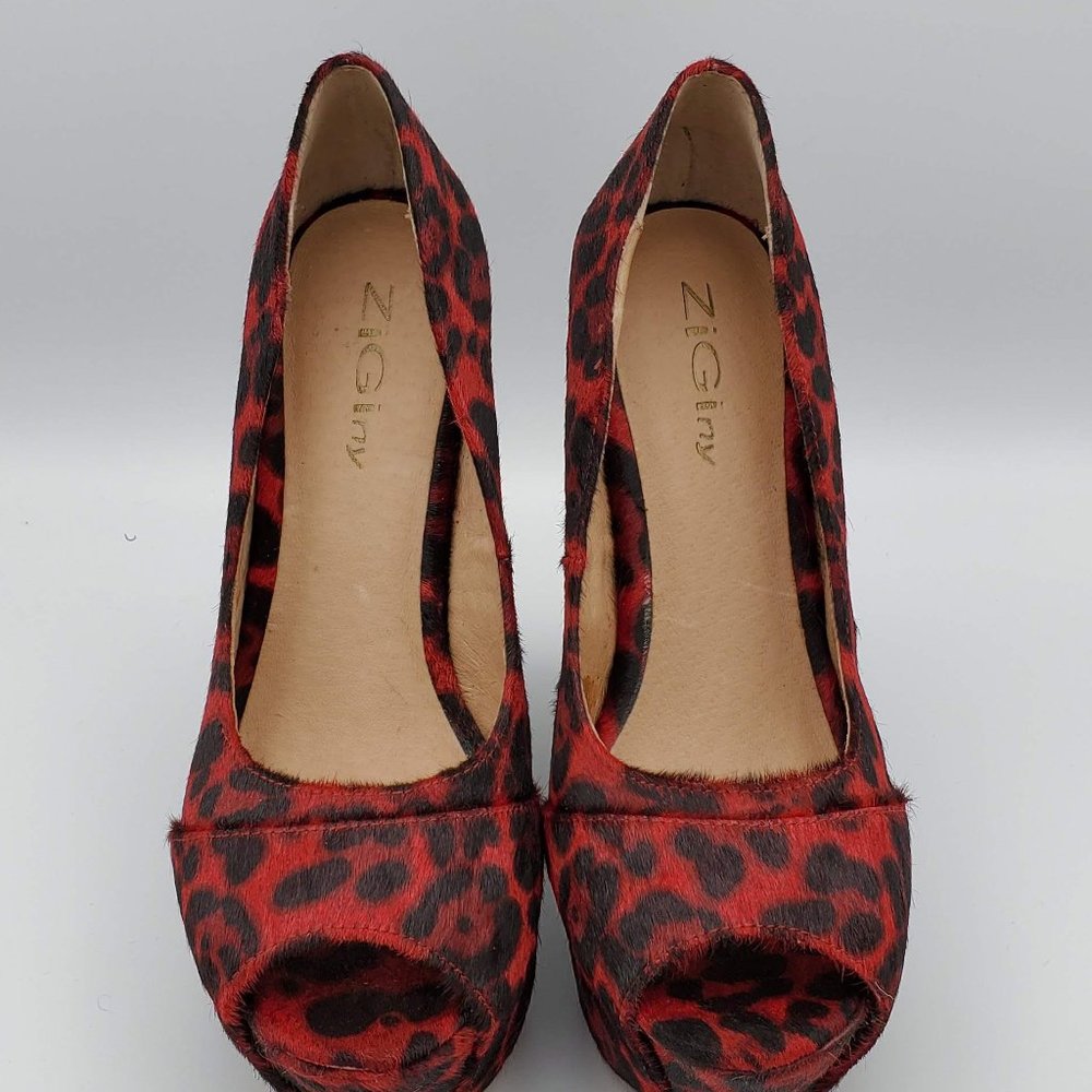 Ziggy Ny Red Leopard Print Platform Wedge - image 1